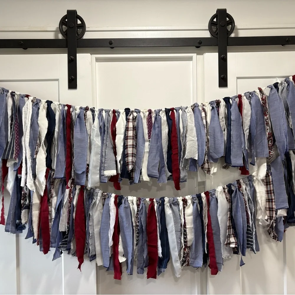 Patriotic Fabric Streamer Garland Decor - Red White Blue